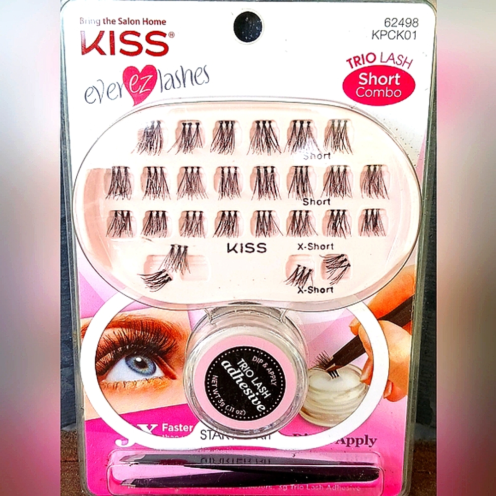 KISS Ever EZ Lashes with Adhesive - Black Eyelashes Beauty Makeup Trio Short